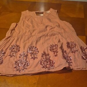 Pink Sleeveless Top with Sequin Floral Design